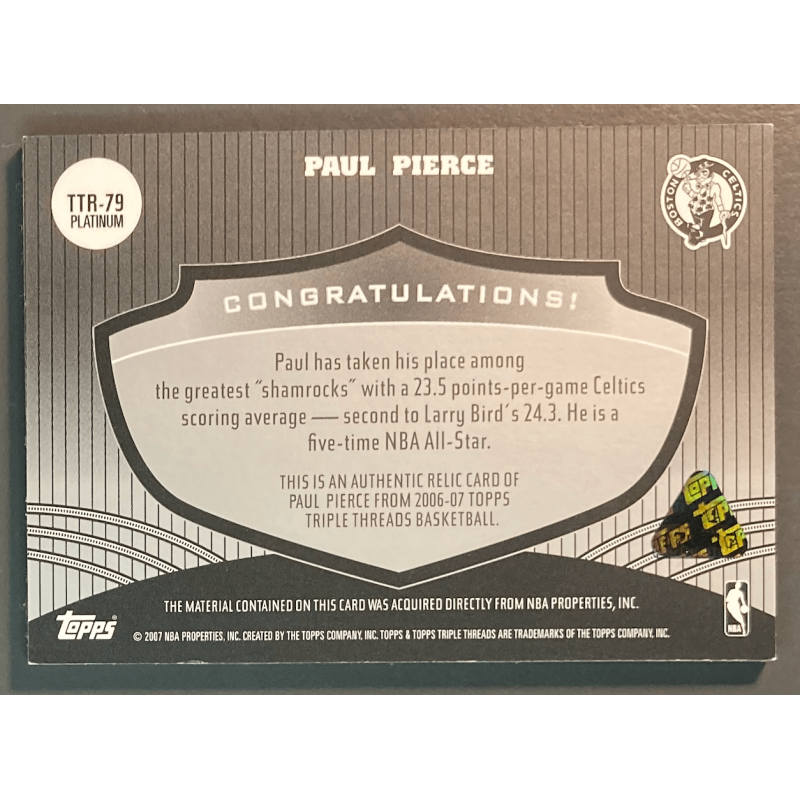PAUL PIERCE 2006 TOPPS TRIPLE THREADS PLATINUM Patchs 1/1