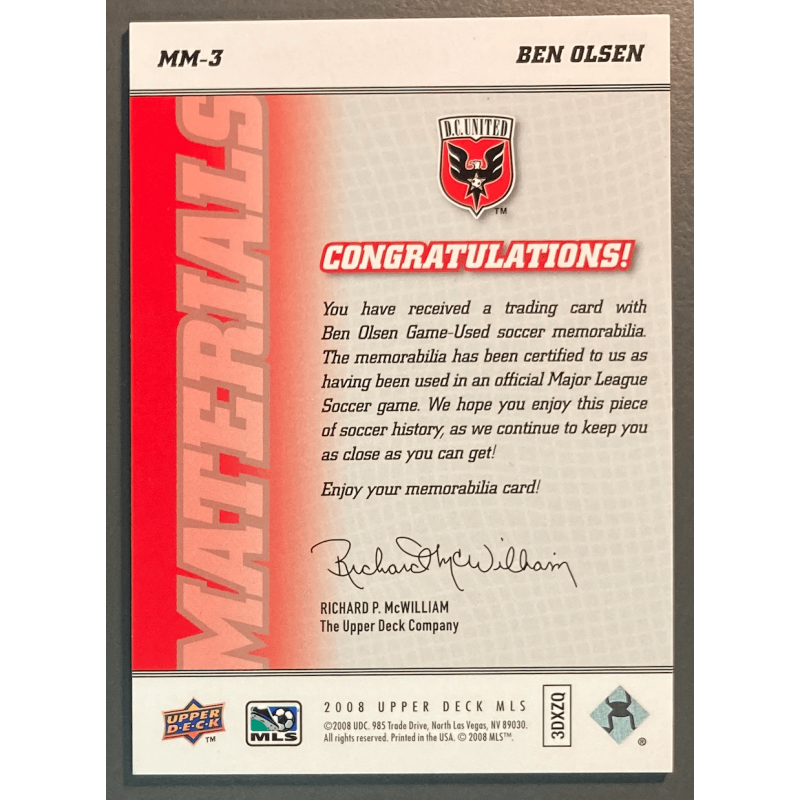 BEN OLSEN 2008 Upper Deck MLS Materials JERSEY - MM3