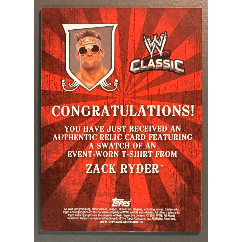 ZACK RYDER 2011 Topps WWE Classic Relics