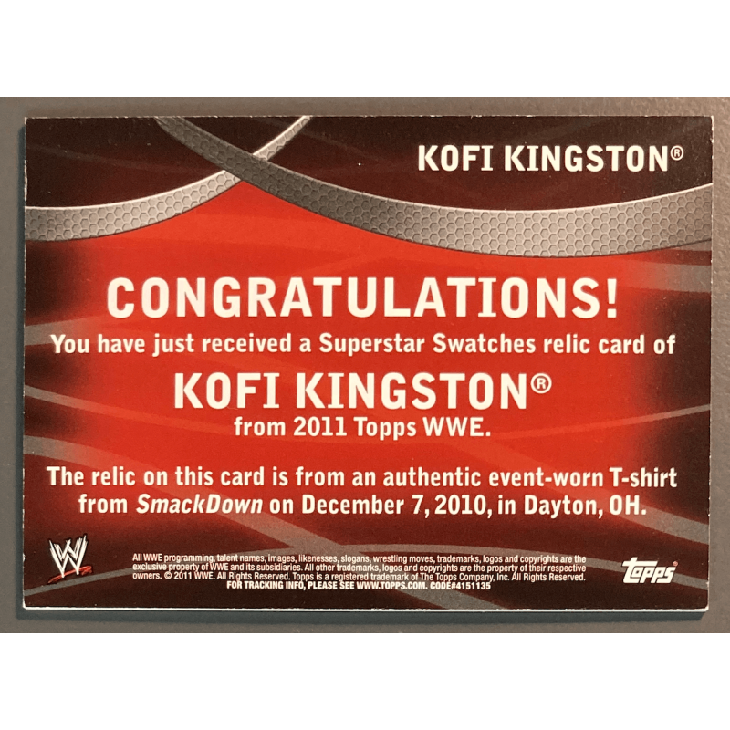 KOFI KINGSTON 2011 Topps 4 Color Superstar Swatches Event Used Relic