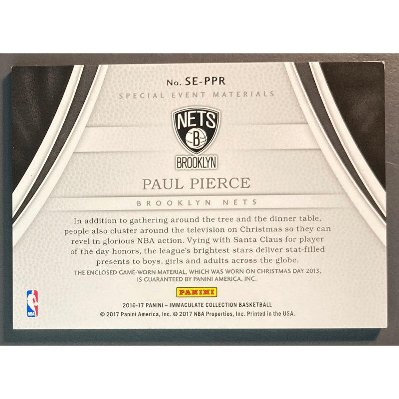 PAUL PIERCE 2016 PANINI IMMACULATE SPECIAL EVENT Jersey 89/99