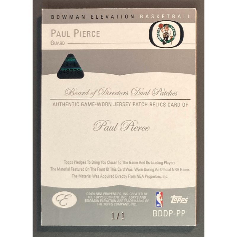 PAUL PIERCE 2006 TOPPS BOWMAN ELEVATION DUAL PATCHES 1/1