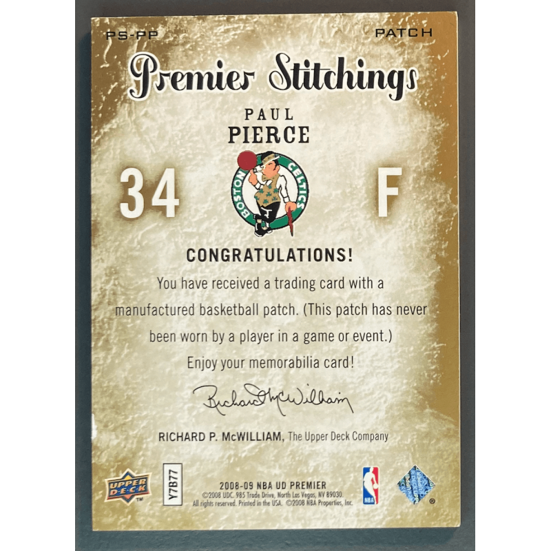 PAUL PIERCE 2008 UPPER DECK PREMIER STITCHINGS LOGO 1/1
