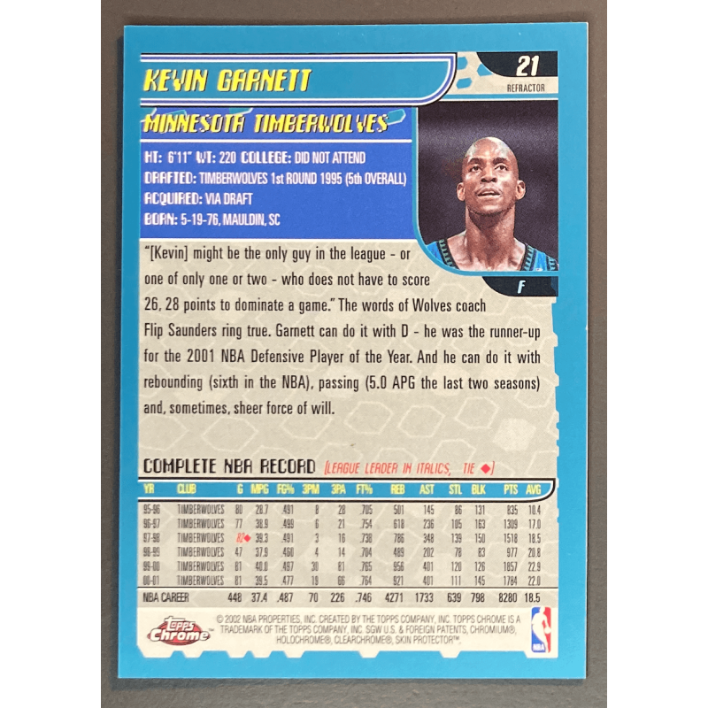 KEVIN GARNETT 2001 TOPPS CHROME REFRACTOR - 21