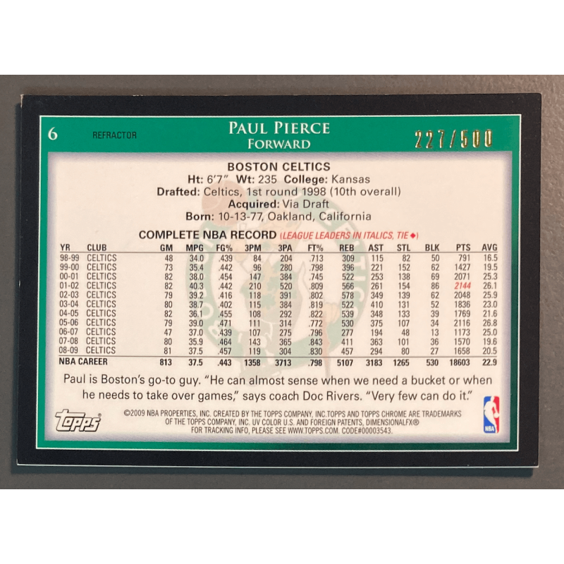 PAUL PIERCE 2009-10 Topps chrome refractor 227/500