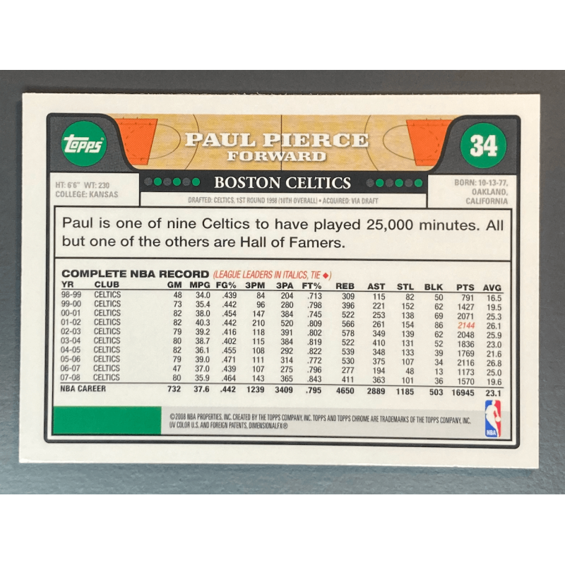PAUL PIERCE 2008-09 Topps Chrome - 34
