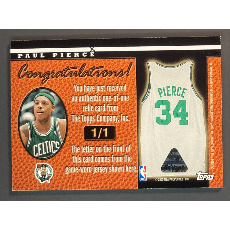 PAUL PIERCE 2005 TOPPS IN THE NAME LETTER PATCH 1/1