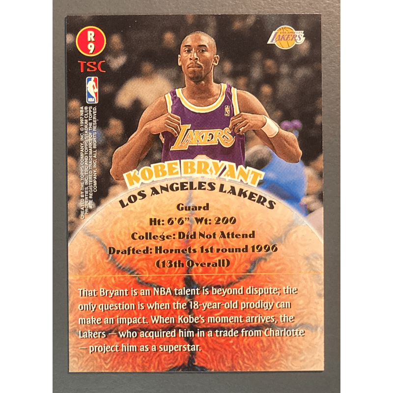 KOBE BRYANT 1996 TOPPS STADIUM CLUB Rookie - R9