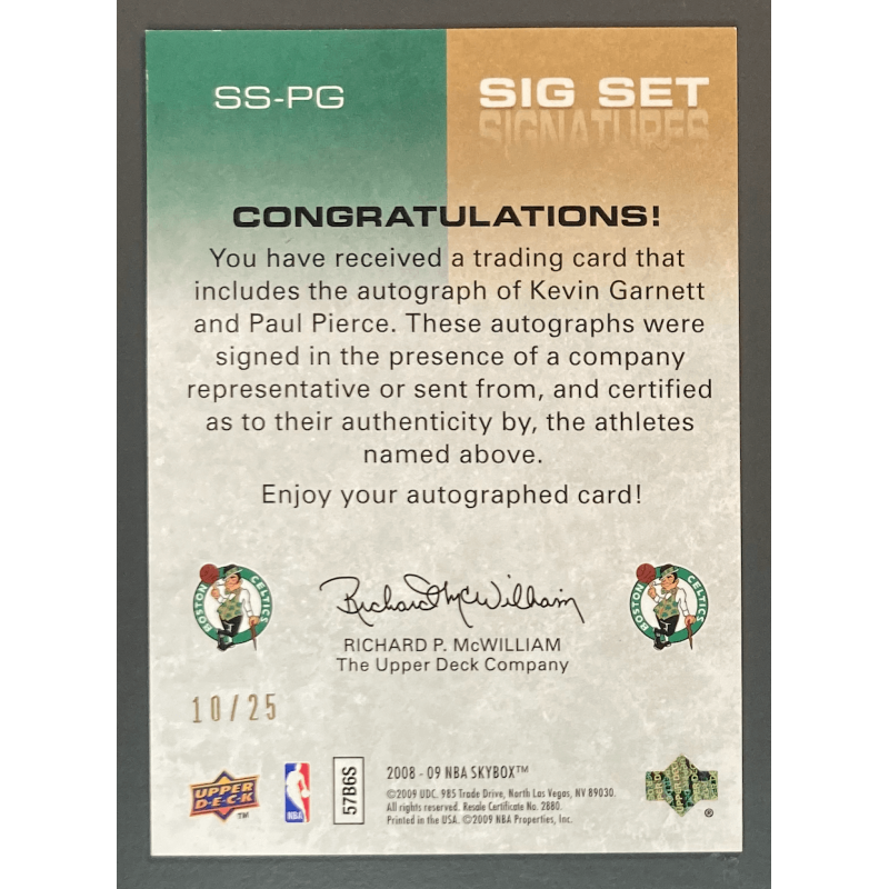 PAUL PIERCE / KEVIN GARNETT 2008 SKYBOX SIG SET AUTO /25
