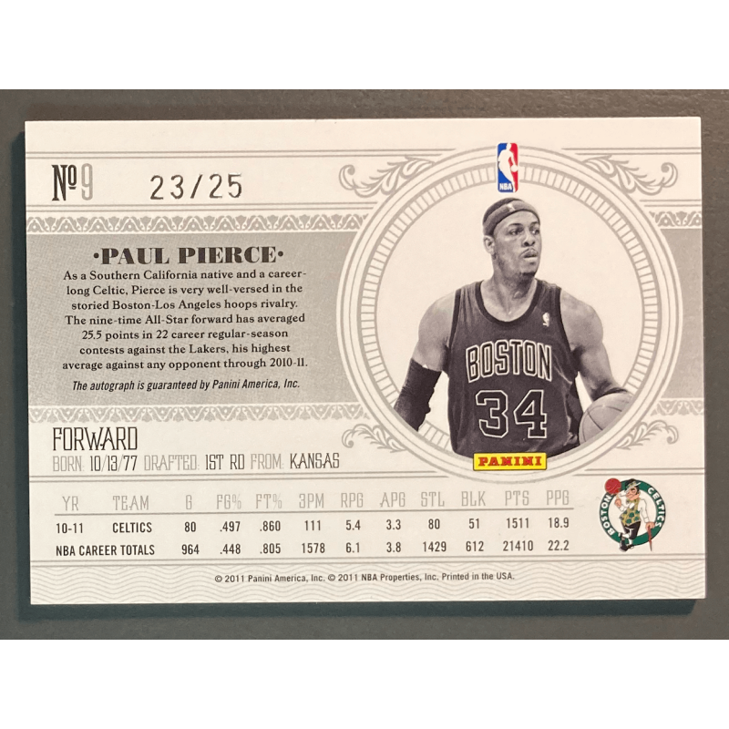 PAUL PIERCE 2010 NATIONAL TREASURE CENTURY AUTOGRAPH /25