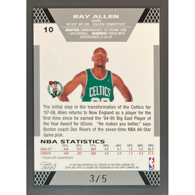 PAUL PIERCE / RAY ALLEN 2007 TOPPS CO-SIGNERS BLUE FOIL 3/5