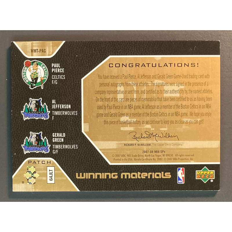 PIERCE / JEFFERSON / GREEN 2007 SPX AUTOGRAPHS PATCH