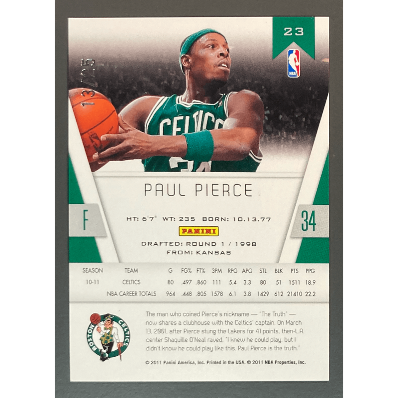 PAUL PIERCE 2010-11 PANINI CERTIFIED GOLD 13/25
