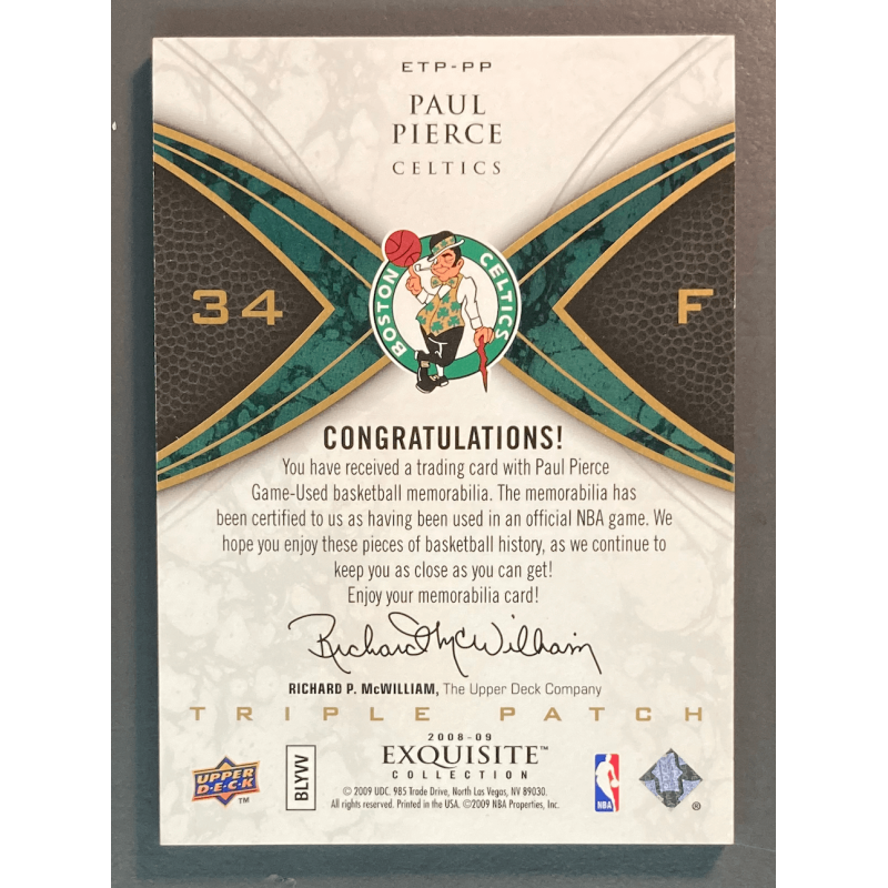 PAUL PIERCE 2008 UPPER DECK EXQUISITE TRIPLE TAG PATCH 10/10