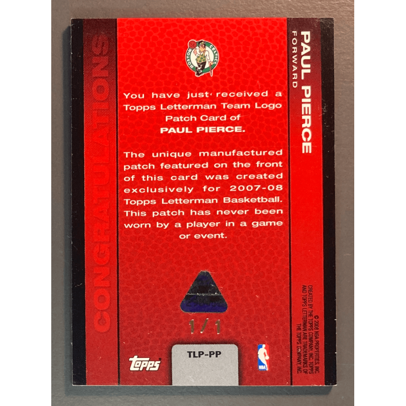 PAUL PIERCE 2007 TOPPS LETTERMAN LOGO SUPERFRACTOR 1/1
