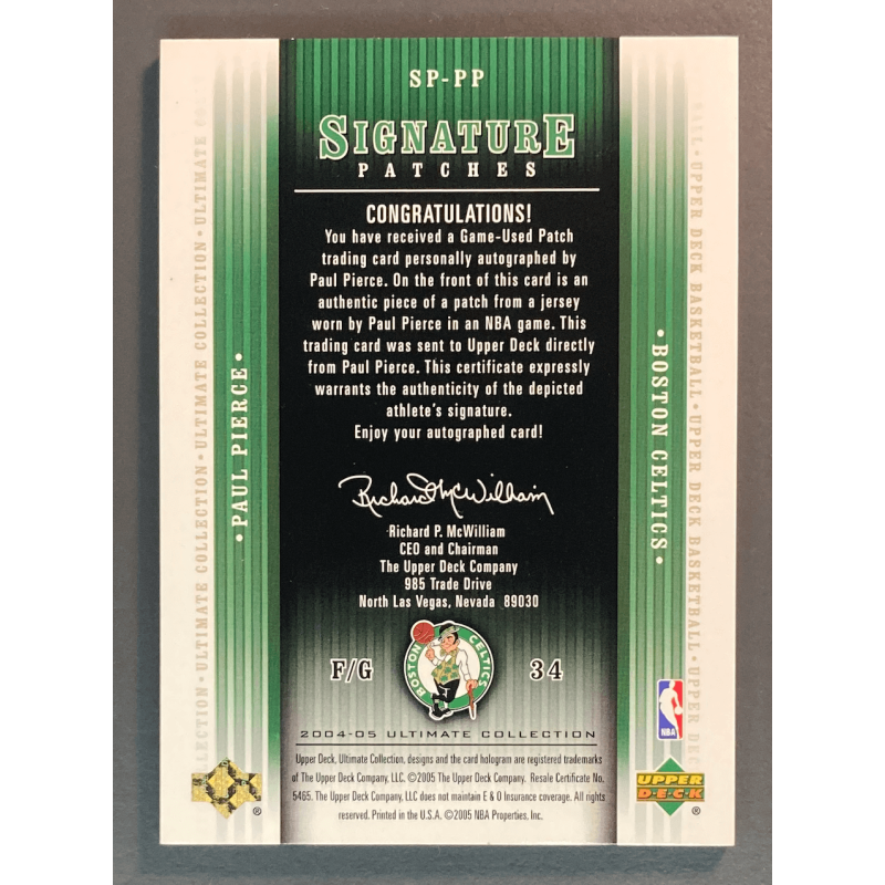 PAUL PIERCE 2004 ULTIMATE COLLECTION JERSEY SIGNATURE 25/25