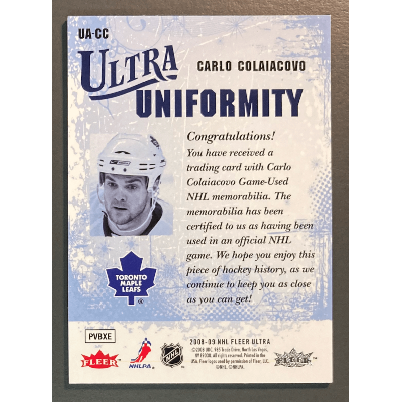 CARLO COLAIACOVO 2008-09 Fleer Ultra Uniformity Jersey