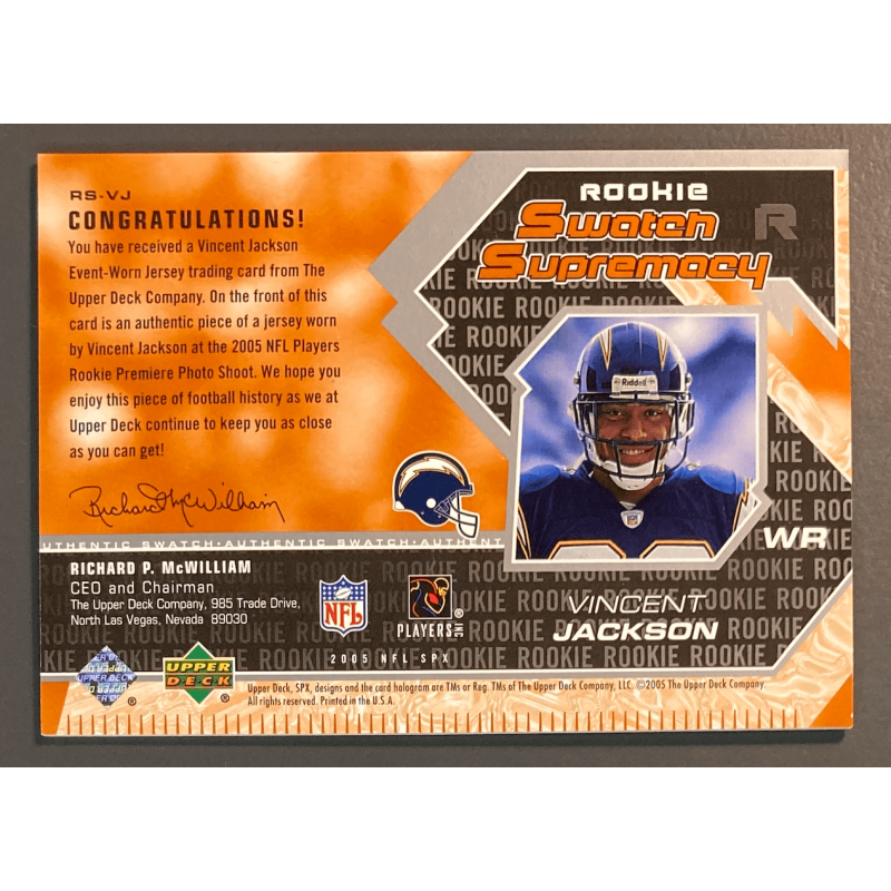 VINCENT JACKSON 2005 SPx Rookie Swatch Supremacy jersey - RSVJ