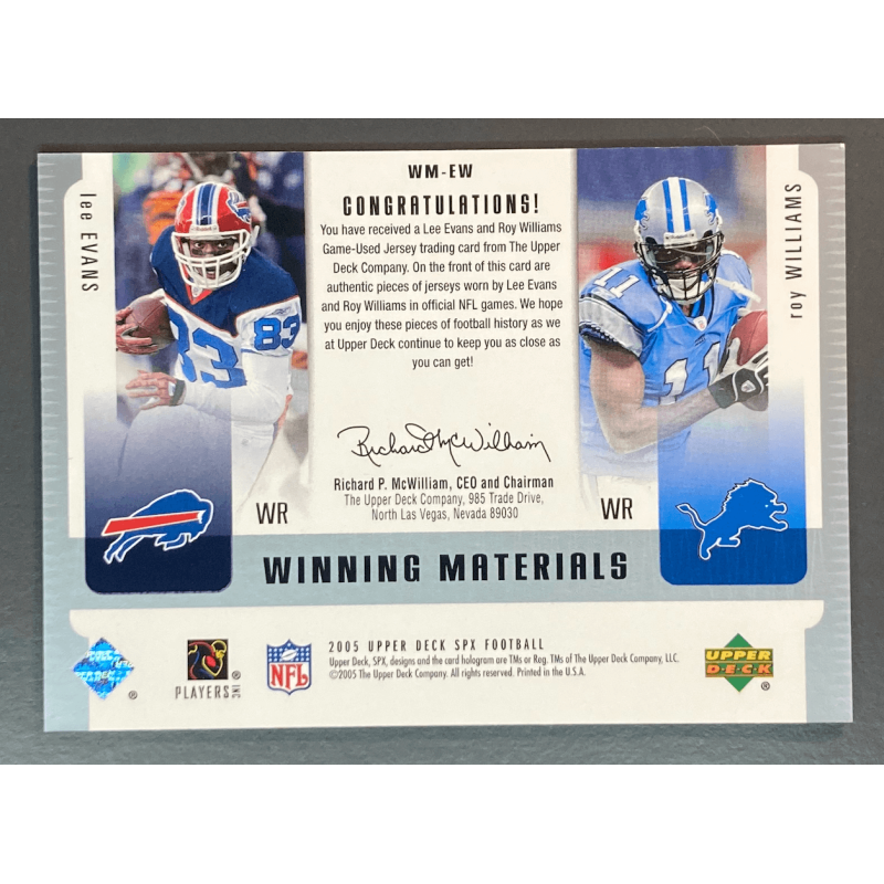 LEE EVANS / ROY WILLAMS 2005 SPx Winning Materials dual jersey
