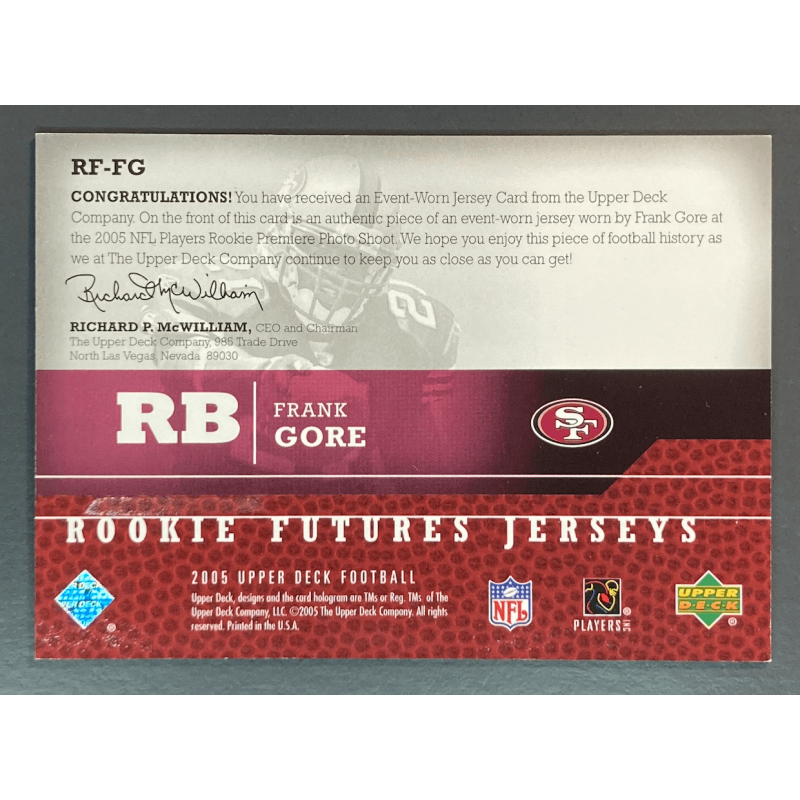FRANK GORE 2005 Upper Deck Rookie Futures Jerseys