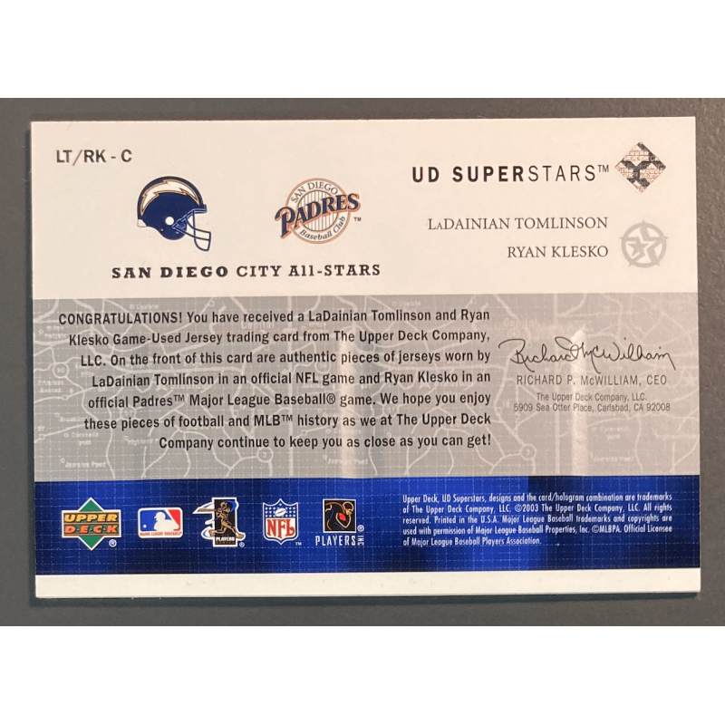 LADAINIAN TOMLINSON / RYAN KLESKO 2002-03 UD SuperStars jersey