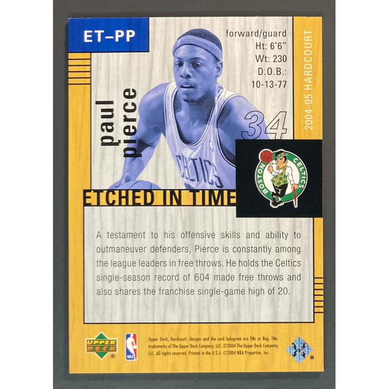 PAUL PIERCE 2004 UPPER DECK HARDCOURT ETCHED in time Blue 1/1
