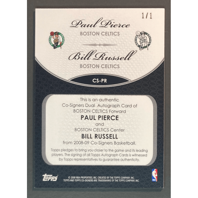 PAUL PIERCE / BILL RUSSELL 2008 TOPPS PLATINUM AUTOGRAPH /1