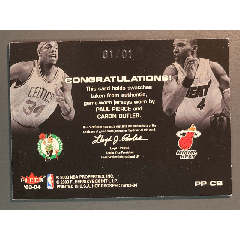 PIERCE / BUTLER 2003 HOOPS HOT PROSPECTS TANDEMS Jersey 1/1