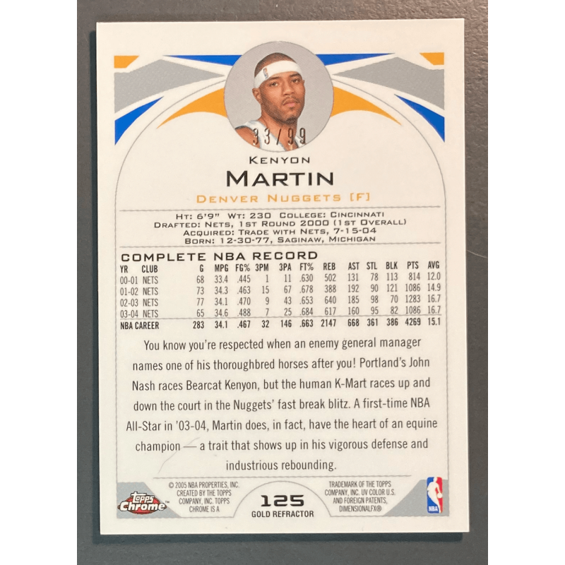 KENYON MARTIN 2004 TOPPS CHROME GOLD REFRACTOR 33/99