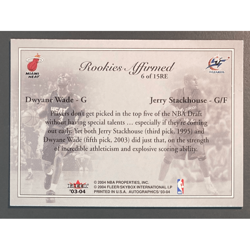 WADE / STACKHOUSE 2003 FLEER SKYBOX ROOKIE AFFIRMED
