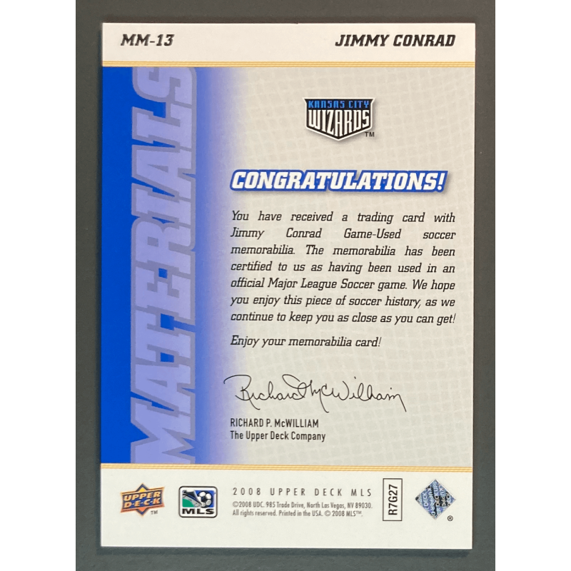 JIMMY CONRAD 2008 UPPER DECK MLS MATERIALS - MM13