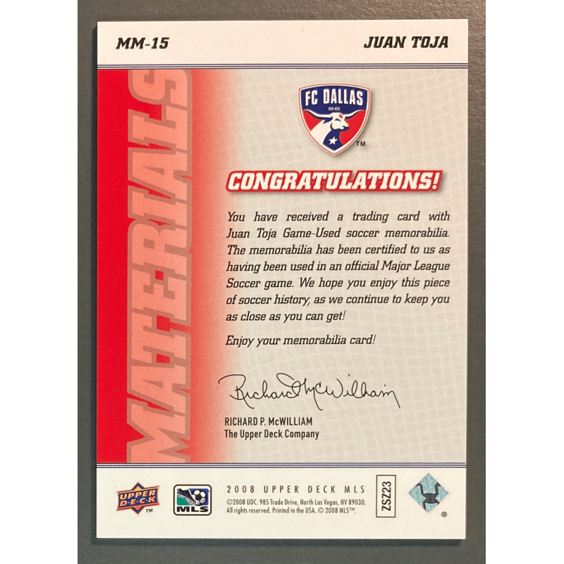 JUAN TOJA 2008 Upper Deck MLS Materials RED Jersey - MM15