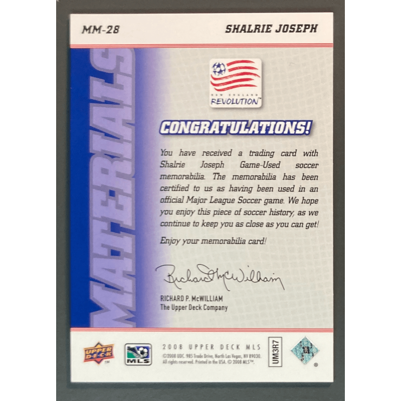 SHALRIE JOSEPH 2008 Upper Deck MLS Materials Jersey - MM28