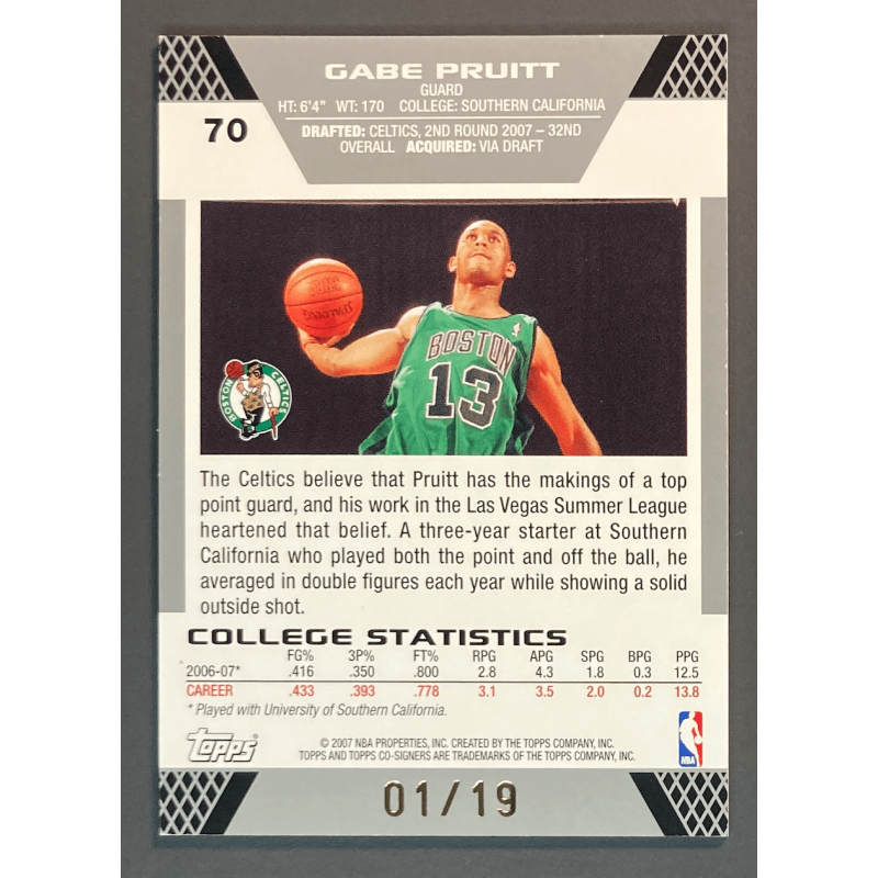 PAUL PIERCE / GABE PRUITT 2007-08 Topps Co-Signers Green Foil /19