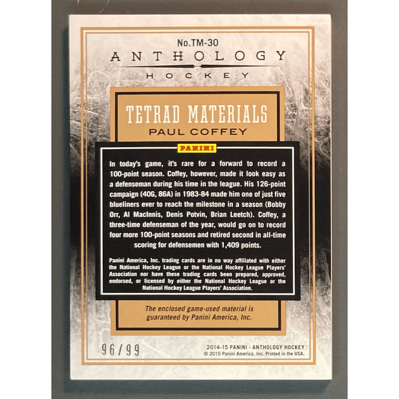 PAUL COFFEY 2015-16 Panini Anthology Tetrad Materials Holo Gold 96/99