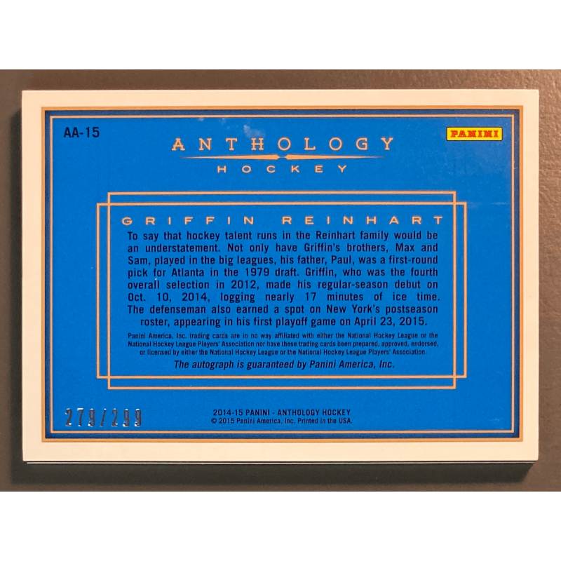 GRIFFIN REINHART 2015-16 Panini Anthology AUTOGRAPH 279/299