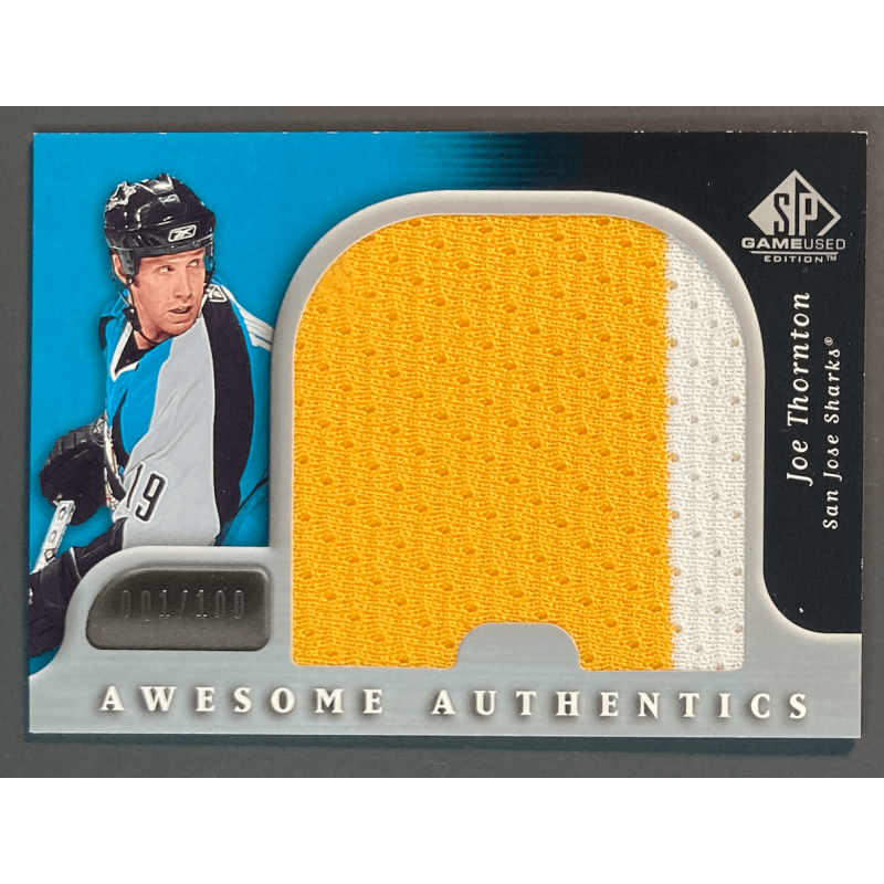 JOE THORNTON 2005-06 SP Game Used Authentics jersey 001/100