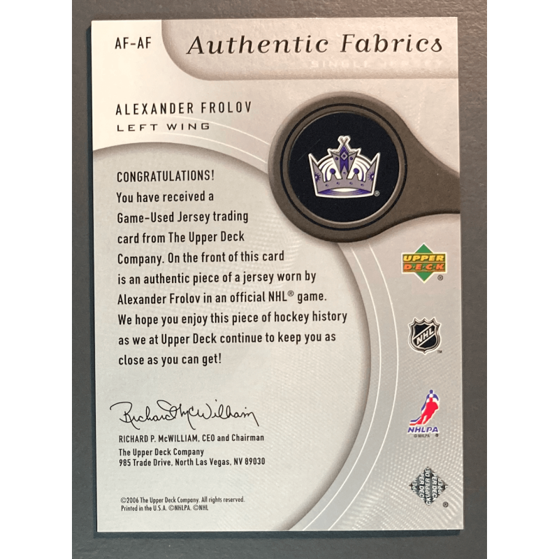 ALEXANDER FROLOV 2005-06 SP Game Used Authentic Fabrics - AFAF