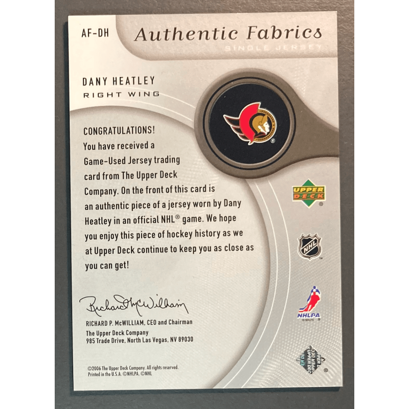 DANY HEATLEY 2005-06 SP Game Used Authentic Fabrics - AFDH