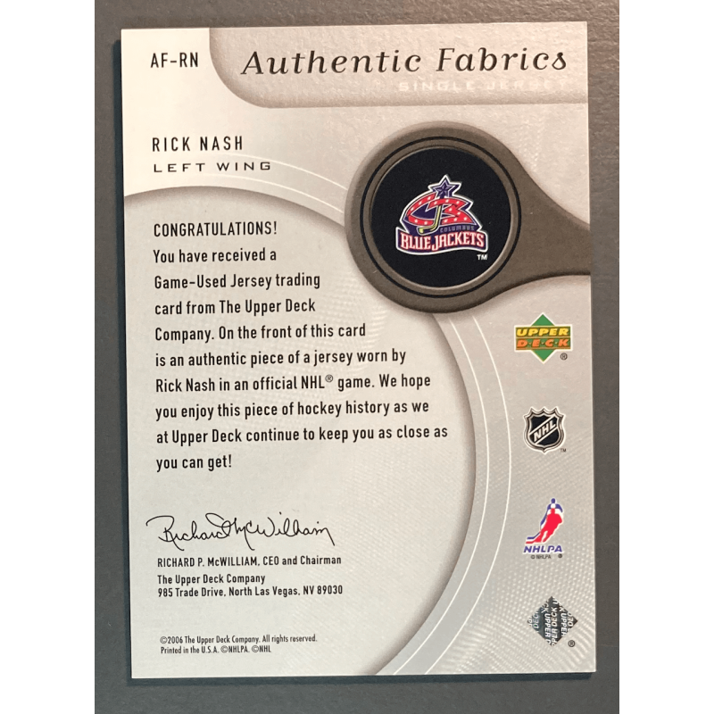 RICK NASH 2005-06 SP Game Used Authentic Fabrics - AFRN