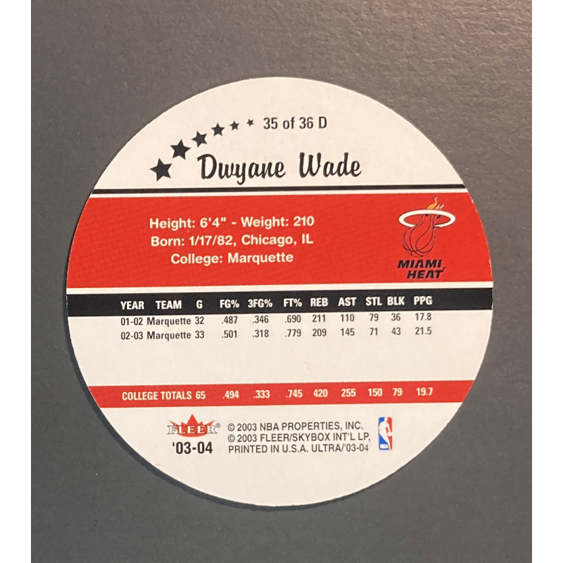 DWYANE WADE 2003 FLEER ULTRA ROUNDBALL DISC 35 OF 36
