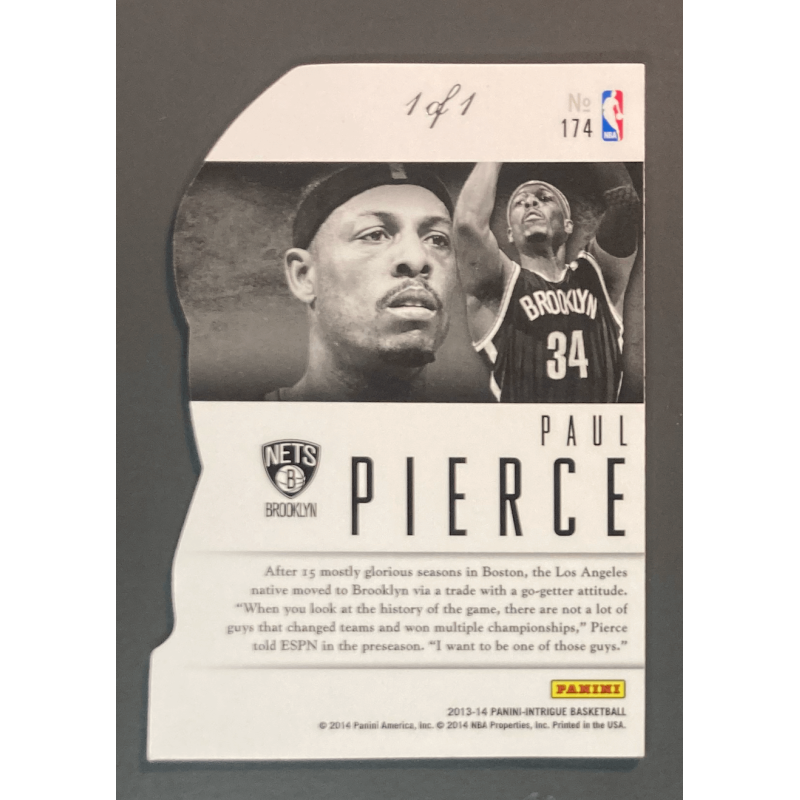 PAUL PIERCE 2013 PANINI INTRIGUING PLAYERS PLATINUM 1/1