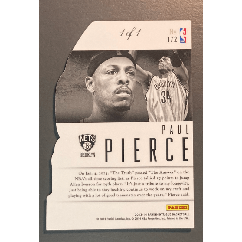 PAUL PIERCE 2013 PANINI INTRIGUE PLATINUM 1/1