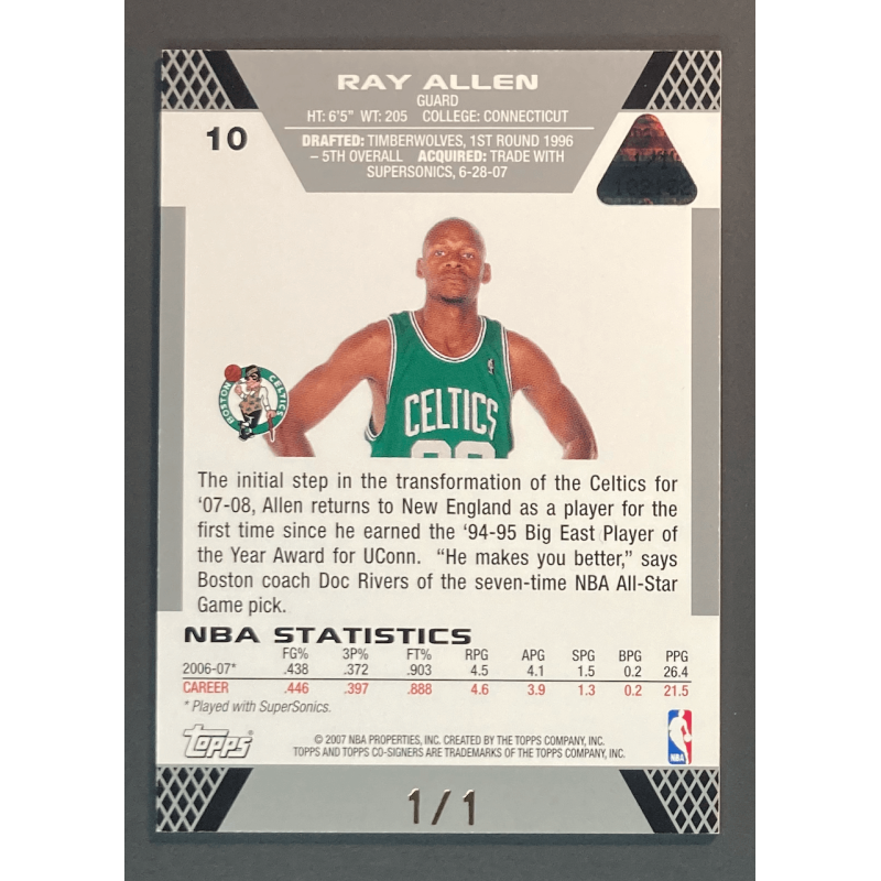 RAY ALLEN / PAUL PIERCE TOPPS CO-SIGNERS GOLD GREEN FOIL 1/1