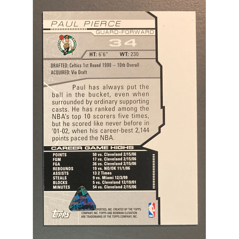 PAUL PIERCE 2007 TOPPS BOWMAN ELEVATION BLACK 1/1
