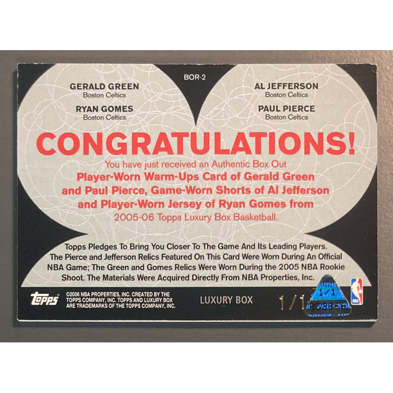 PIERCE / JEFFERSON / GREEN 2005 TOPPS LUXURY QUAD RELICS 1/1