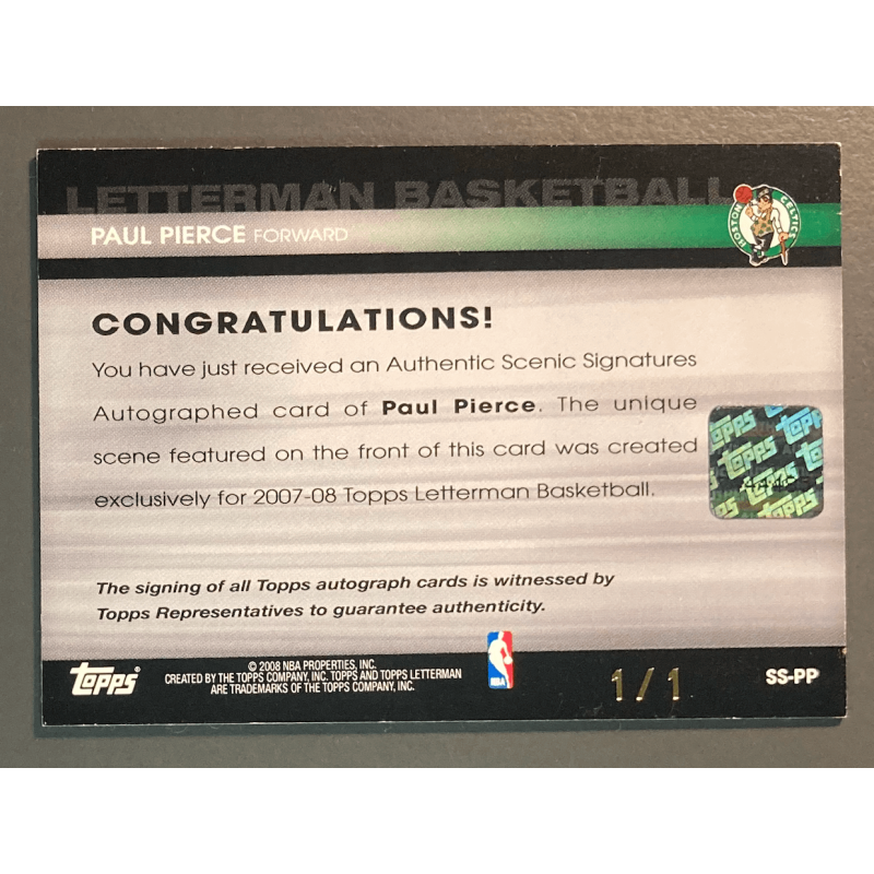 PAUL PIERCE 2007 TOPPS LETTERMAN AUTOGRAPH X-FRACTOR 1/1