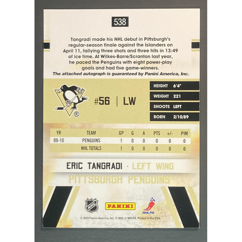 Eric Tangradi 2010-11 Score Hot Rookies Autograph