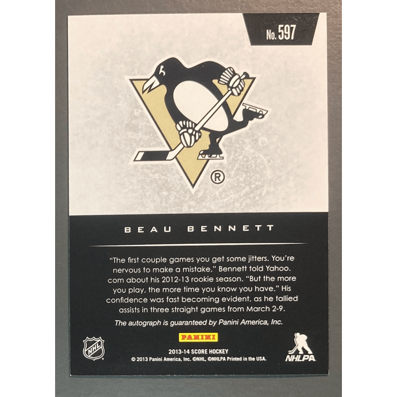 BEAU BENNETT 2013-14 SCORE HOT ROOKIES AUTOGRAPH