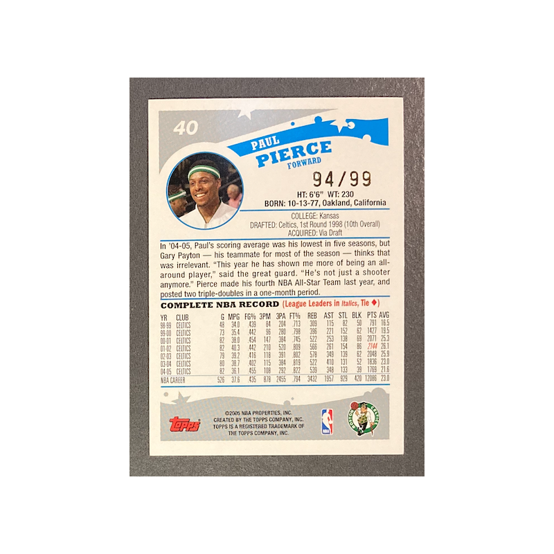 PAUL PIERCE 2005-06 Topps Gold 94/99